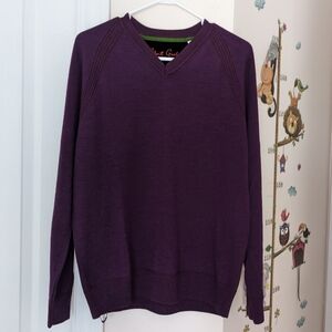 Robert Graham burgundy red v neck wool sweater Medium @P